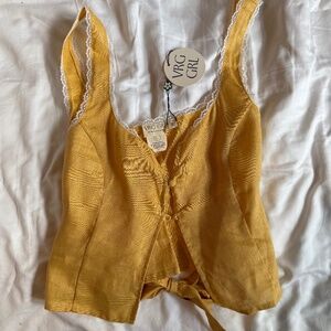 VRG GRL Love Language Linen Button Front NWT